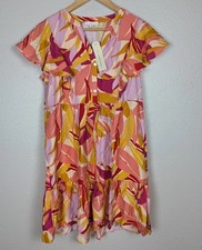 Love And Promises sz M colourful light rayon swirl print mini Dress 195 Mb