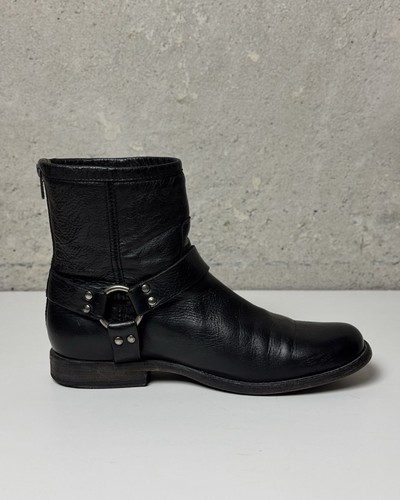 Frye Phillip Harness Black Leather Boots Short Biker Ankle Womens - Size 10 - Picture 7 of 16