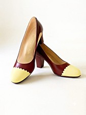 Vintage 60s Andrew Geller Colorblock Leather Pumps Mod Block Heel 8 2A1 Fit Sz 6
