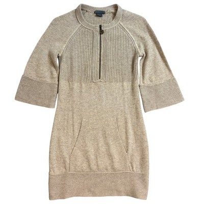 Armani Exchange Wool Cashmere Blend Quarter Zip Sweater Dress Beige Womens XS