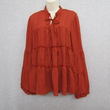 Andree  Womens Red Top Shirt Size Large Long Sleeve Casual Chic Ladies