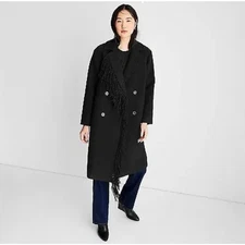 Target Future Collective Reese Blutstein Black Notched Lapel Fringe Trim Coat XS