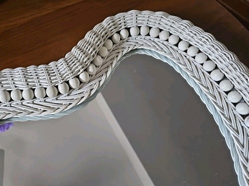 Vintage Mirror - White Wicker Heart Shaped County Chic 18” x 19” Cute - Picture 2 of 3