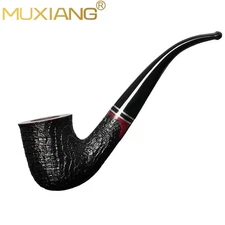 MUXIANG Briar Billiard Tobacco Pipe 9mm Filter Wooden Pipe Bent Stem Sandblasted