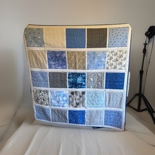 Beautiful Blue Square Patched Quilt 54 1/2 X 51 1/2 Inches New