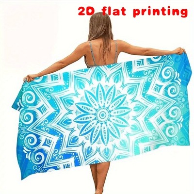 1 Blue Mandala Printed Beach Towel, Perfect for Quiet Seaside Vacations, Quick