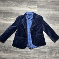 Janie and Jack Kids Navy Velvet Blazer and Chambray Shirt Set Size 4 476