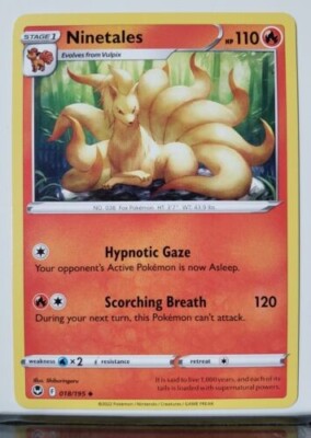 ninetales stage 1 pokemon card value Ninetales 018/195 - NM / M - Silver Tempest Pokemon Card - $NM/M