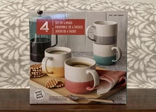 Over and Back Mugs Set of 4 Stoneware Dishwasher Safe Microwave Safe Stackable