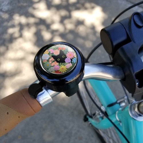 Black Cat Hiding in Spring Flowers Bicycle Handlebar Bike Bell - Picture 2 of 3