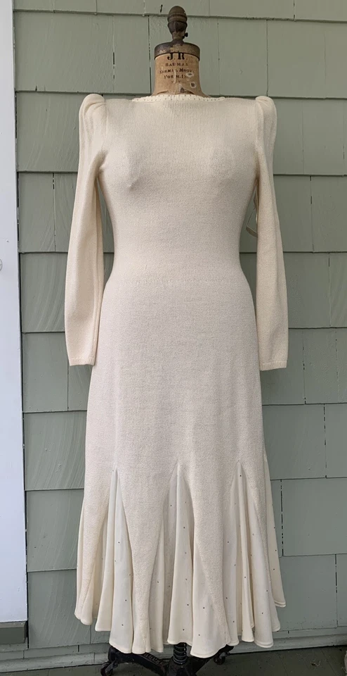 Vestido de Noche Tejido Santana Gris St. John Marie Vintage Años 80 Recortado Espalda Nuevo con Etiquetas S/M Foto 3 de 4