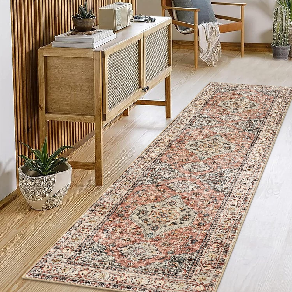 Oriental Washable 2X8 Kitchen Runner Rug Non Skid Washable Soft Peach