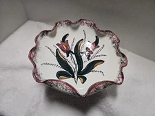 Vintage Ceramic Scalloped Edge Multi-color Bowl Hand Painted in Spain