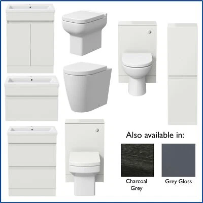 Bathroom Furniture Basin Vanity Toilet WC Unit Tall Cabinet White Grey Oak