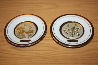 Vintage Sammlerstücke - 2 x Chokin Art kleine Teller - 24 Kt Gold - Blumenmotive