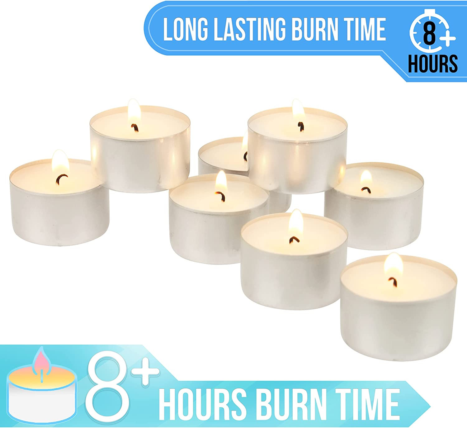 Stonebriar Bulk 50 Pack Unscented Smokeless Long Tea Light Candles with