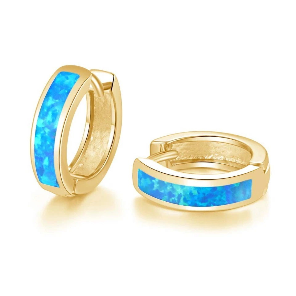 Hawaii Gold Blue Fire Opal kleine Creolen Gold Filled für Damen Mädchen