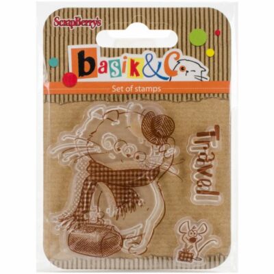 SCRAPBERRY BASIK TRIP CAT TRAVEL CLING STAMP SET NEW