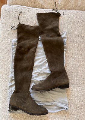 Stuart Weitzman Lowland Loden Suede Khaki Brown Over the knee