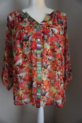 Figueroa & Flower Colorful Boho Gypsy Multi Color Tunic Shirt Top Size M
