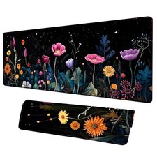 Dark Flower Desk Mat Floral Plants Mouse Pad Aesthetic Wildflowers Large Gami...