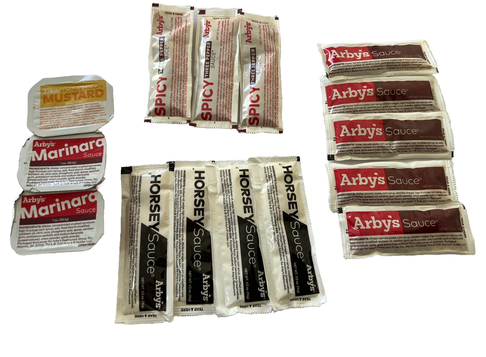 Arby's Sauces Variety Lot Spicy Three Pepper Horsey Sauce Marinara Honey Mustard eBay