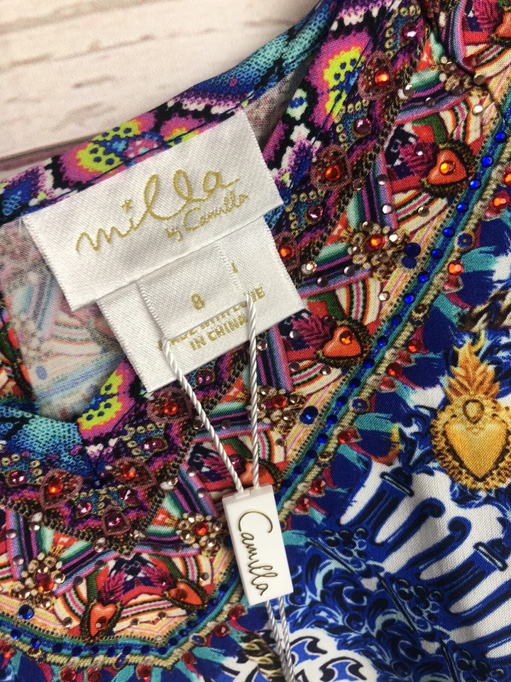 Camilla Girls Sz 8 LUCKY CHARMS A-Line Gathered Dress Crystals NWT $279 - Image 4 of 4