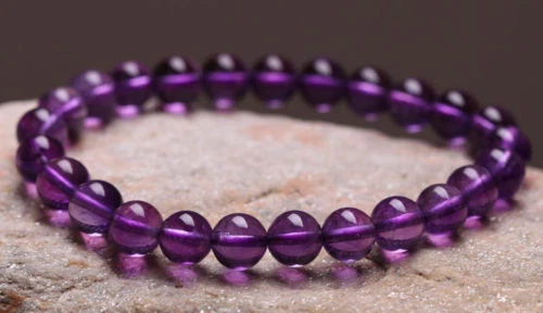 Genuine Natural Purple Amethyst Crystal Round Beads Bracelet 8 mm - Image 2 of 4
