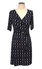Gilli Trista Faux Wrap Jersey Dress Navy White Geometric Print USA Women’s Sz M