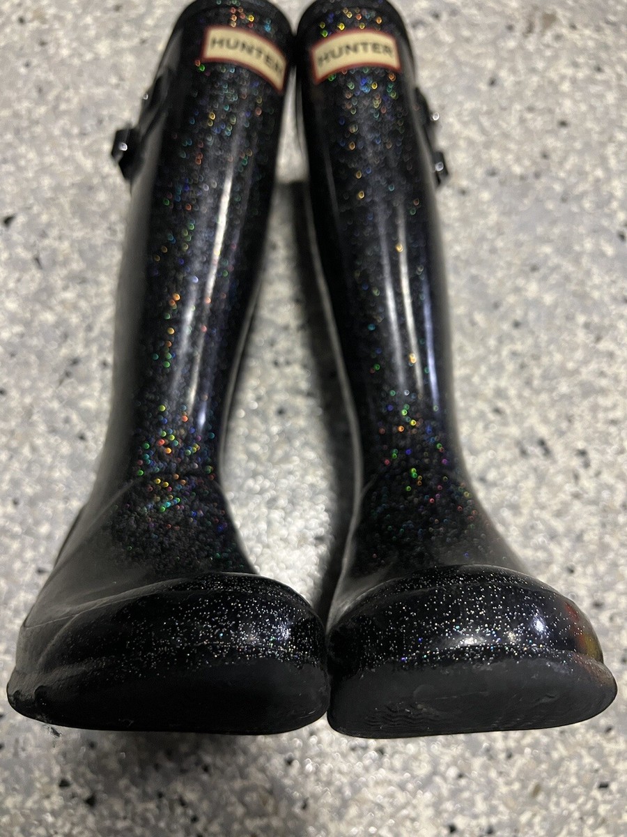 Hunter Girls Rain Boots Starcloud Glitter Black Tall US Size  display picture 2