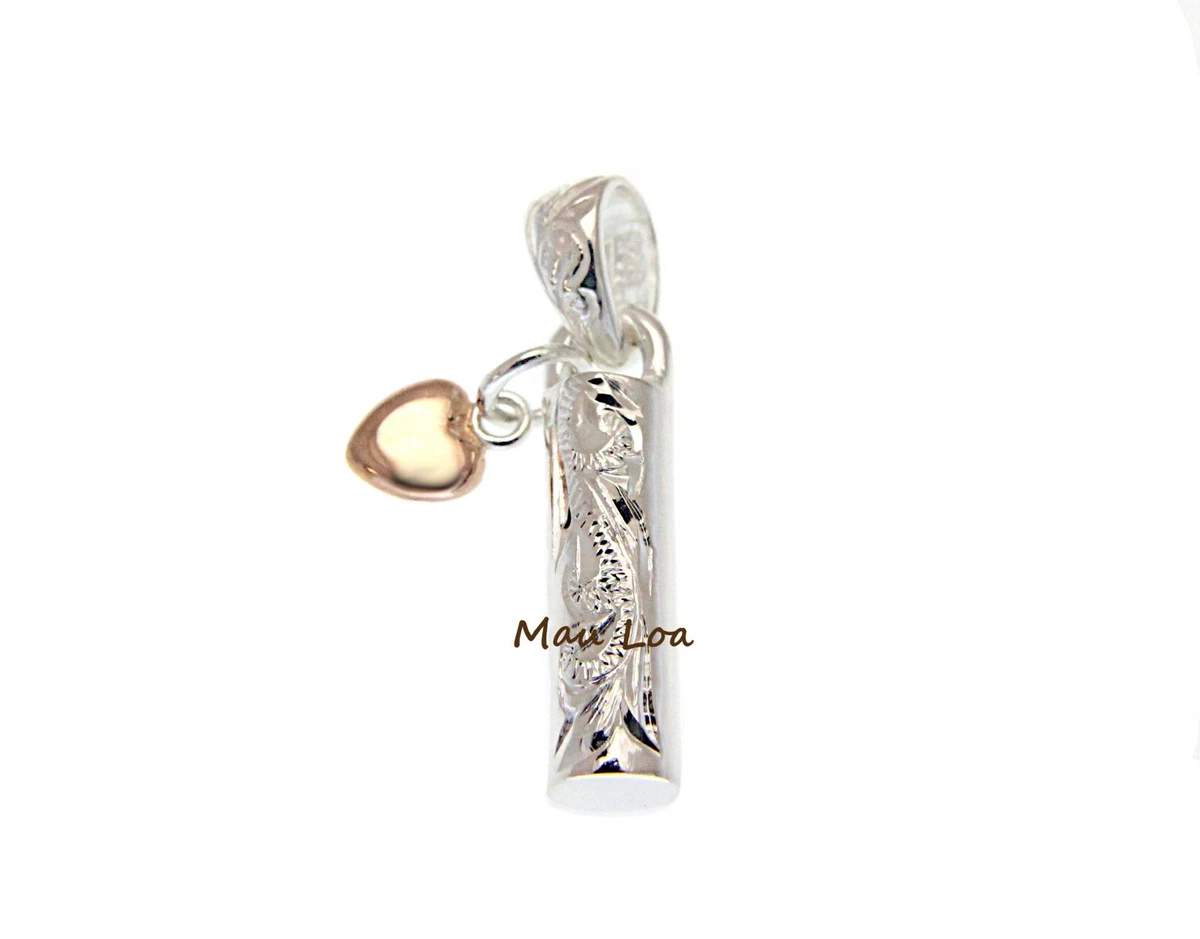 925 Sterling Silver Hawaiian Scroll Aloha Tube Rose Gold Plated Heart  Pendant | eBay