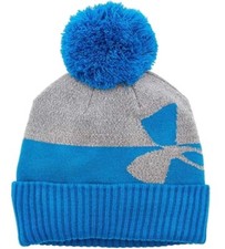 Under Armour Boys Pom Knit Beanie Cap Hat NWT Cruise Blue / Steel