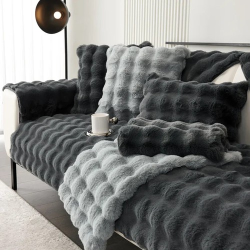 Thickened Rabbit Plush Sofa Cushion Mat Warm Non-slip Imitation Fur Sofa Cushion - Picture 7 of 34