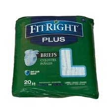 Fitright PLUS Adult Briefs Pack of 20 Size Large Underwear Diapers New Unisex