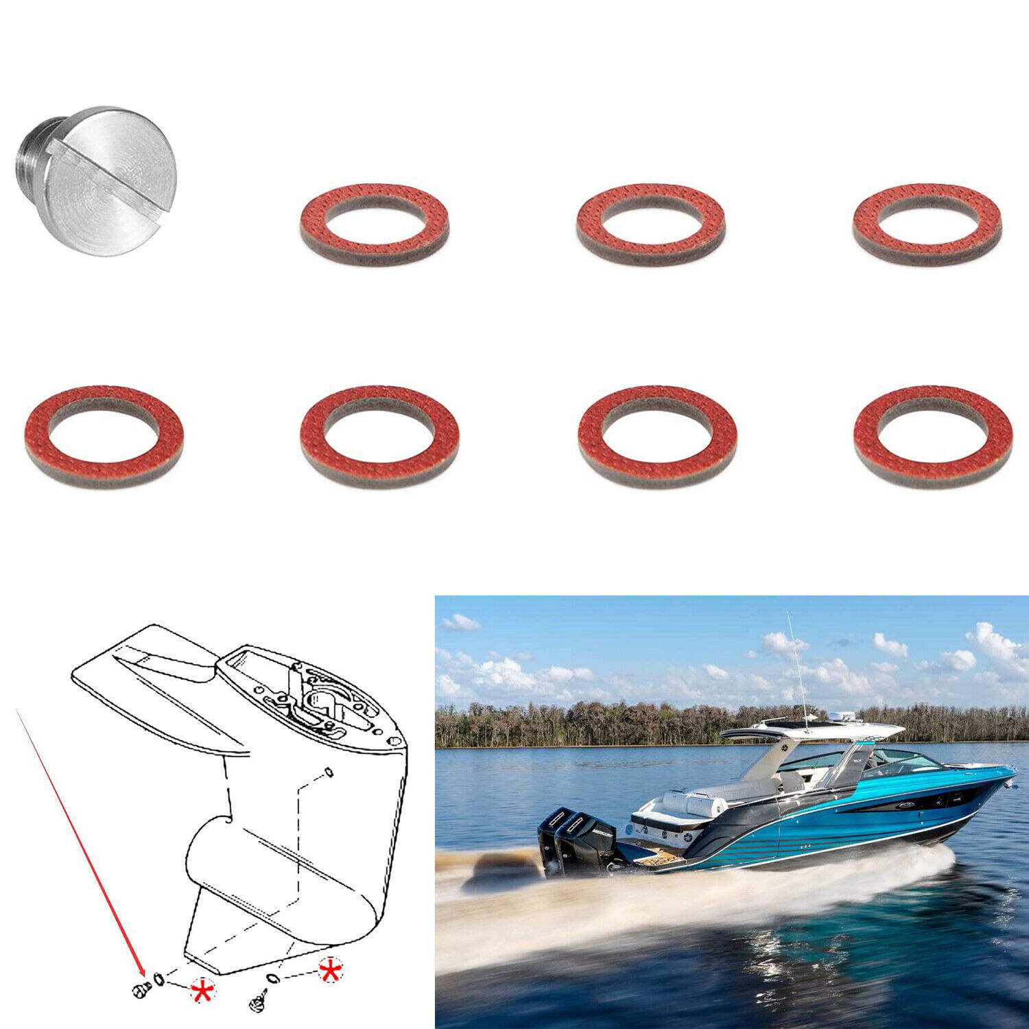 2 Piece Marine Drain Plug Screw Kit 10-79953Q2 For Mercury - Foto 7