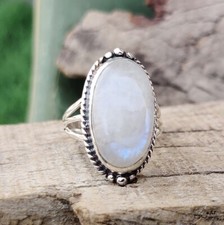 Natural Moonstone Ring 925 Sterling Silver Oval Gemstone All Size MO346