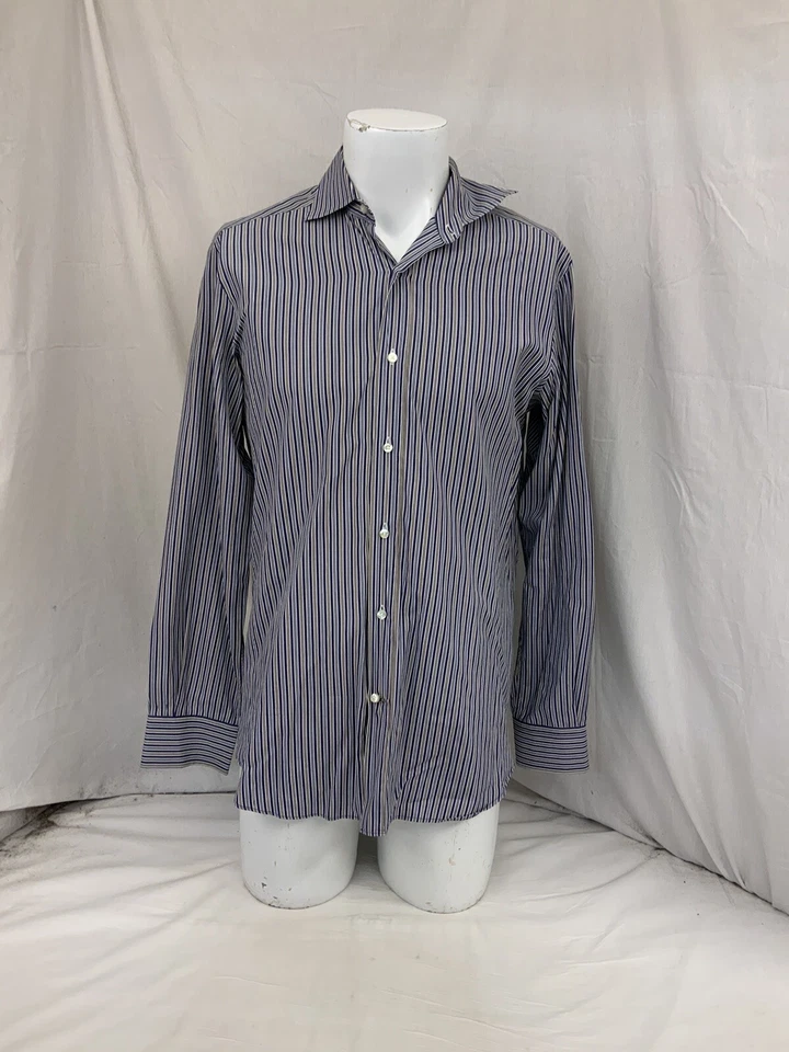 Massimo Dutti Dress Shirt Medium Mens Blue Stripe Cotton YGI N2-604 - Image 2 of 4