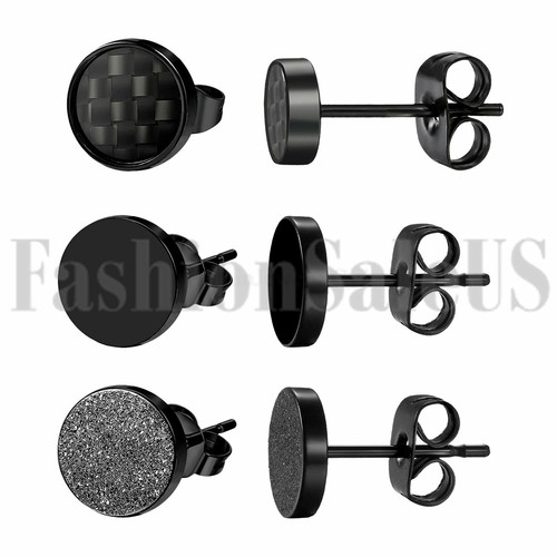 3 Paar Damen Herren Edelstahl Runde Kohlefaser Ohrstecker Ohrringe 6/8/10 mm - Bild 17 von 34