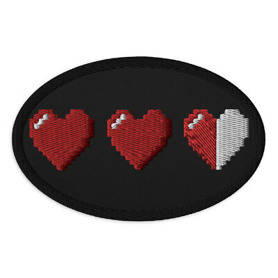 3 Heart Meter Retro 8 Bit Video Game Pixelated Embroidered Patch Iron On App