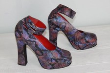 Escarpins CROWN Privilège  Cuir Violet Façon Python Hauts Talons T38 En TTBE