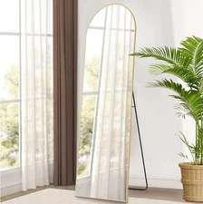 Gold Full Length Arched Mirror Stand Leaning Aluminum Frame Hanging Floor Mirror