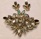 Vintage Layered Green Flower brooch & earrings Set — photo 4