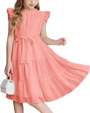 Tween Girls Summer Dress Formal Ruffle Sleeve A Line Casual
