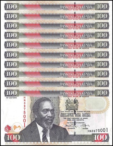 Kenya 100 Shillings, 2010, P-48e, UNC X 10 PCS - Afbeelding 1 van 2