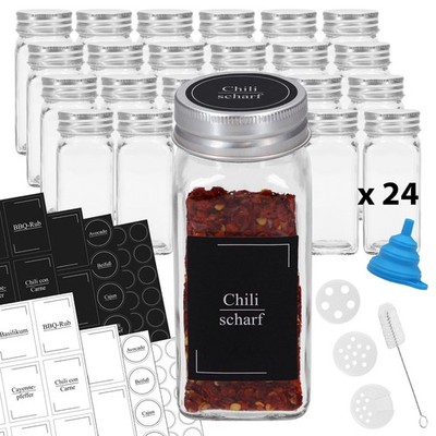 VonBueren Gewürzgläser eckig | Set mit 24 x 120 ml | Gewürzbehälter