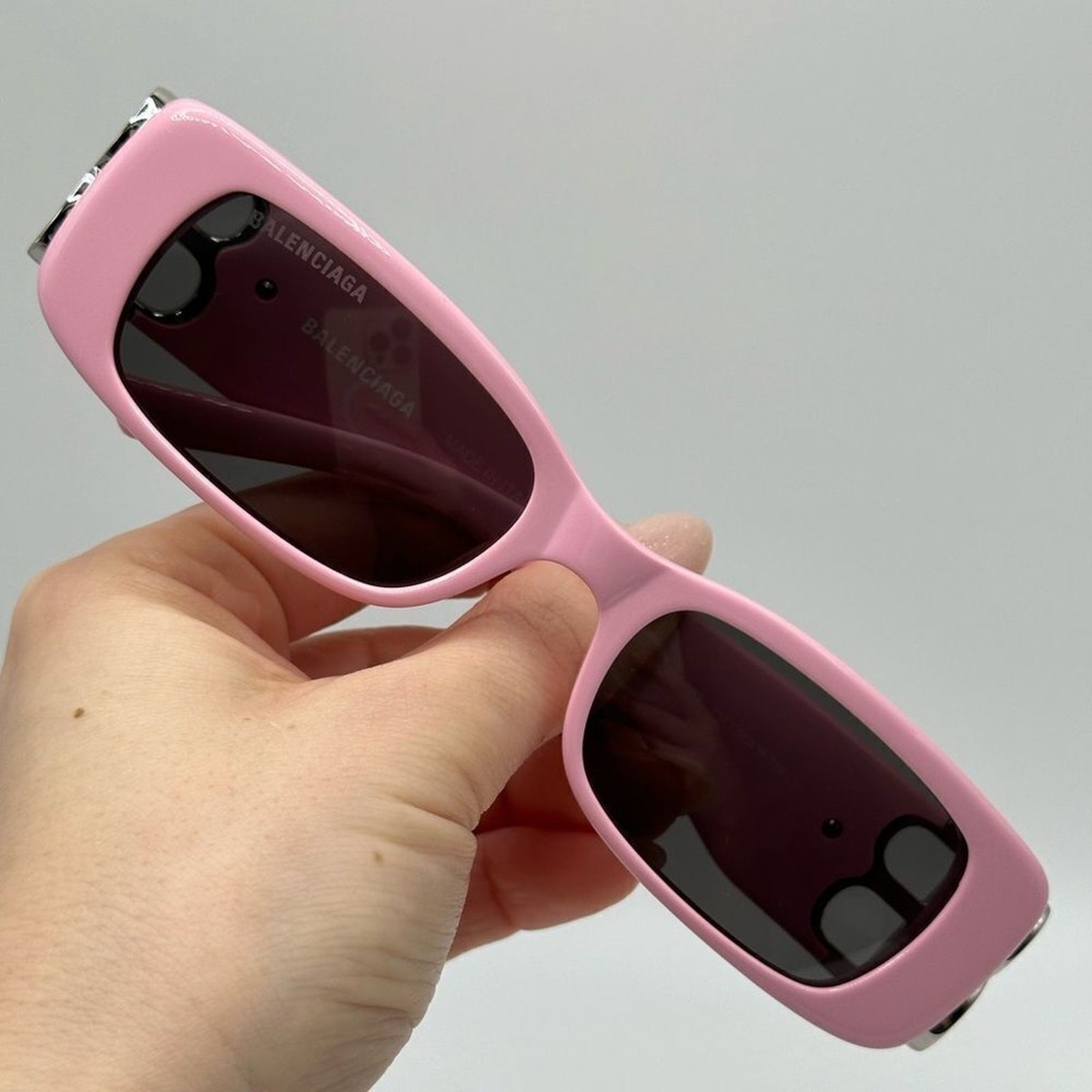BALENCIAGA Sunglasses BB0096S 012 Pink/Silver/Grey NEW Balenciaga Women Sunglasses Pink Silver Logo Grey Rectangle  main image 2