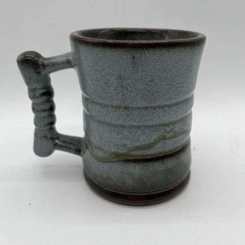 Vintage Frankoma C3 Coffee Mug Blue Brown Glaze Art Pottery 4” Tall Clay