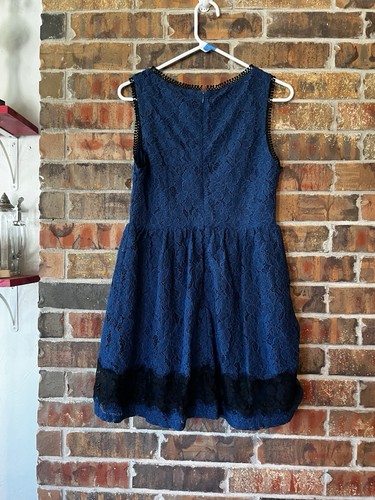 Francesca's Cornelia Lace Trim A-line Dress Size:L Blue & Black Trim - Picture 2 of 7