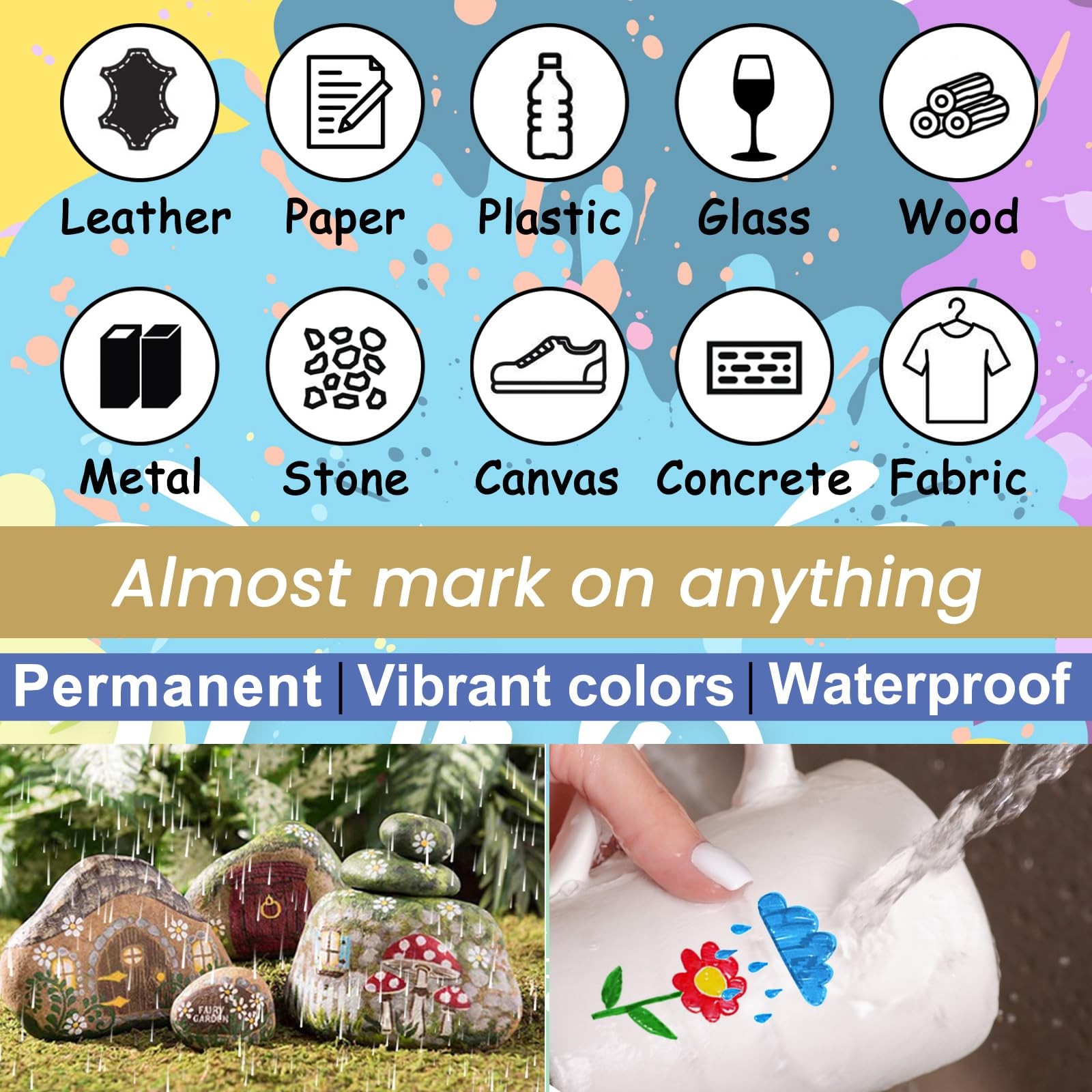 Acrylic Paint Markers Paint Pens - 8 Colors Permanent Markers Medium Tip, Wat