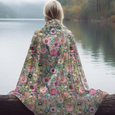 Wildflowers Spring Blanket Pastel Muted Floral Throw Cozy Soft Gift